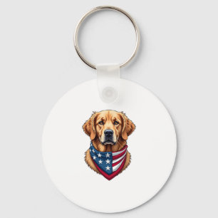 Patriotic Golden Retriever Vintage Engraving Shirt Key Ring