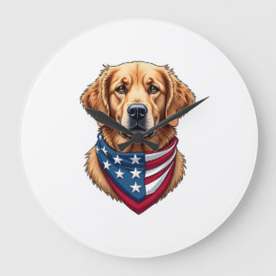 Patriotic Golden Retriever Vintage Engraving Shirt Large Clock