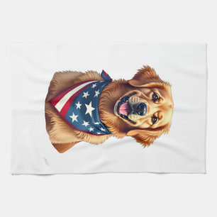 Patriotic Golden Retriever Vintage Engraving Shirt Tea Towel