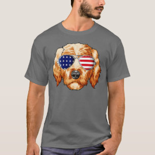 Patriotic Goldendoodle American Flag Glasses 4th J T-Shirt