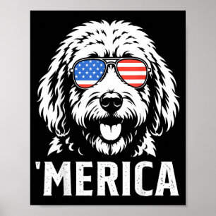 Patriotic Goldendoodle Dog America Aamerican Flag Poster