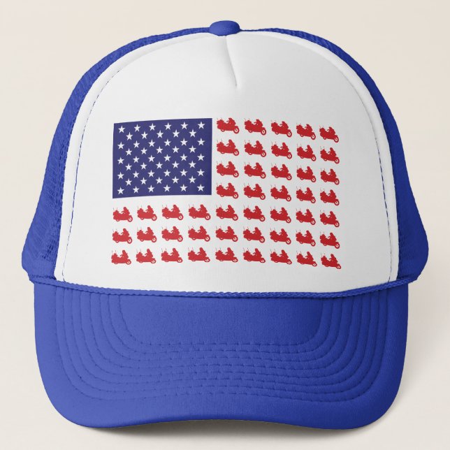 Patriotic Goldwing Motorcycle Trucker Hat (Front)