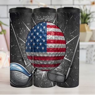Patriotic Golf Ball American Flag Thermal Tumbler