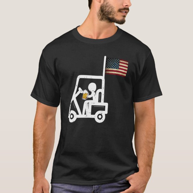 Patriotic Golf Cart American Flag Golfing Beer Dri T-Shirt (Front)