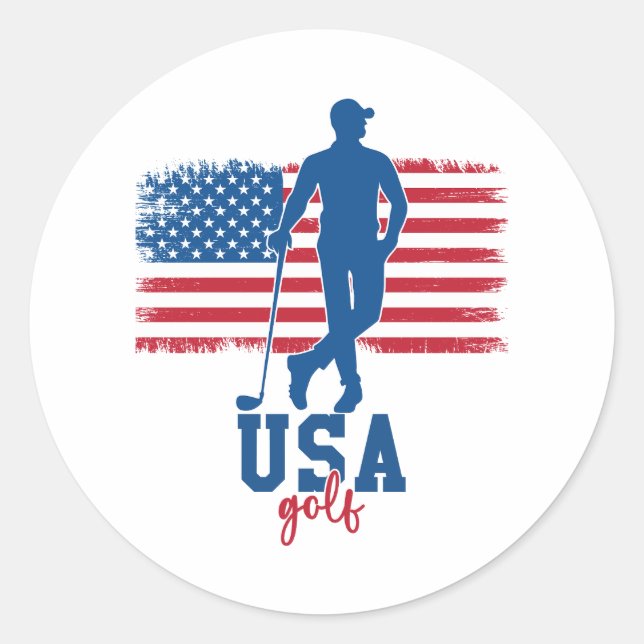 Patriotic Golf USA Classic Round Sticker (Front)