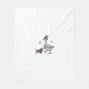 Patriotic Goose and Dachshund Vintage Shirt Design Fleece Blanket