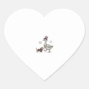 Patriotic Goose and Dachshund Vintage Shirt Design Heart Sticker