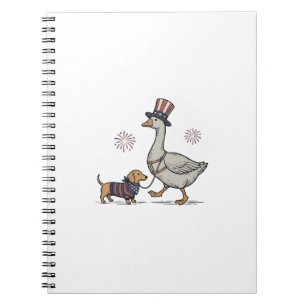 Patriotic Goose and Dachshund Vintage Shirt Design Notebook