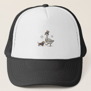 Patriotic Goose and Dachshund Vintage Shirt Design Trucker Hat