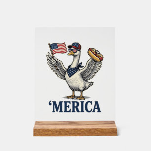 Patriotic Goose 'Merica Hot Dog Vintage Shirt Desi Acrylic Sign