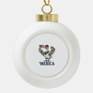 Patriotic Goose 'Merica Hot Dog Vintage Shirt Desi Ceramic Ball Christmas Ornament