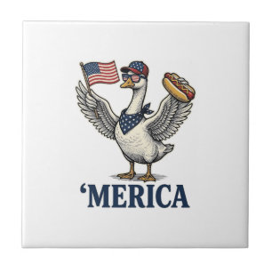 Patriotic Goose 'Merica Hot Dog Vintage Shirt Desi Ceramic Tile
