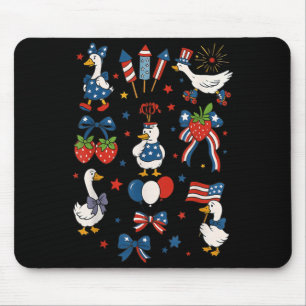 Patriotic Goose USA Flag Coquette Bow Independence Mouse Pad
