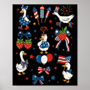 Patriotic Goose USA Flag Coquette Bow Independence Poster