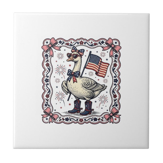 Patriotic Goose Vintage Engraving Ceramic Tile (Front)