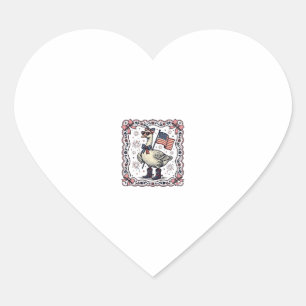 Patriotic Goose Vintage Engraving Heart Sticker