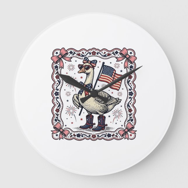 Patriotic Goose Vintage Engraving Large Clock (Front)
