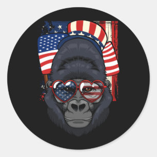 Patriotic Gorilla 4th Of July Usa Aamerican Flag Classic Round Sticker