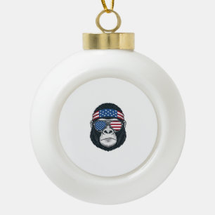 Patriotic Gorilla Face Vintage Engraving Vector_1 Ceramic Ball Christmas Ornament