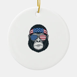 Patriotic Gorilla Face Vintage Engraving Vector_1 Ceramic Ornament