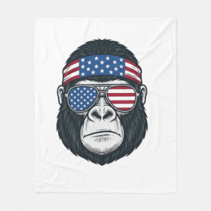 Patriotic Gorilla Face Vintage Engraving Vector_1 Fleece Blanket