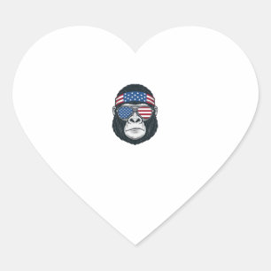 Patriotic Gorilla Face Vintage Engraving Vector_1 Heart Sticker