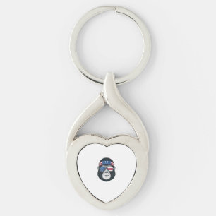 Patriotic Gorilla Face Vintage Engraving Vector_1 Key Ring