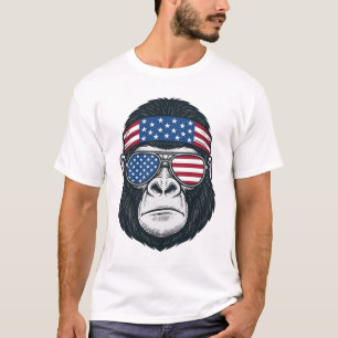 Patriotic Gorilla Face Vintage Engraving Vector_1 T-Shirt