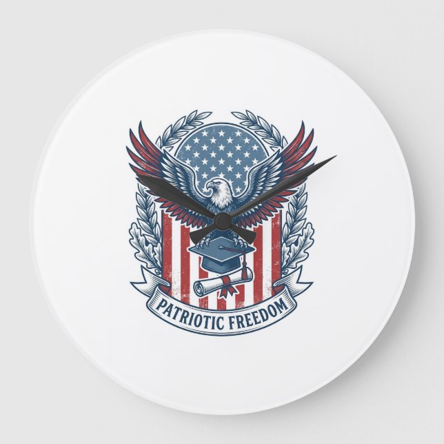 Patriotic Graduation Vector Graphic Tee Large Clock (Front)