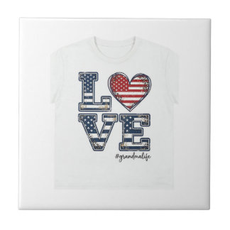 Patriotic Grandma Life Love Vintage Shirt Design_1 Ceramic Tile