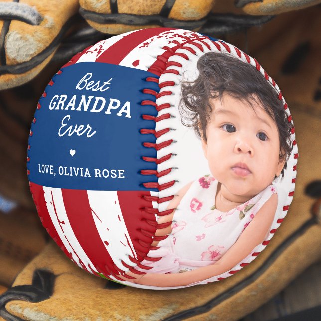 Patriotic GRANDPA American Flag Custom 2 Photo Baseball (Creator Uploaded)