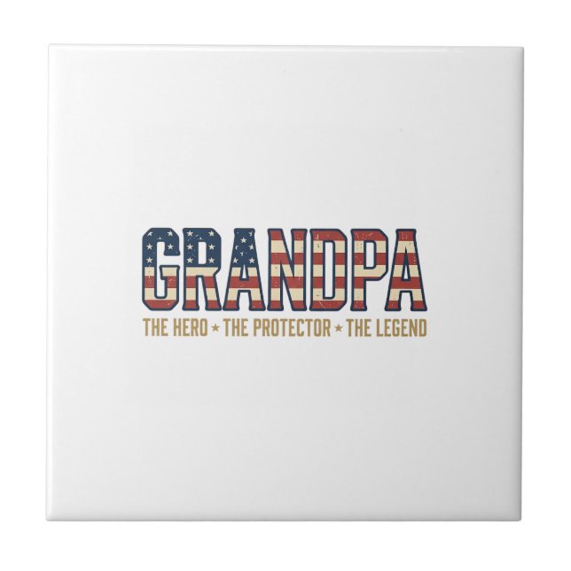 Patriotic Grandpa Hero Protector Legend Vector Des Ceramic Tile (Front)