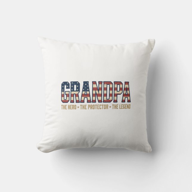 Patriotic Grandpa Hero Protector Legend Vector Des Cushion (Front)