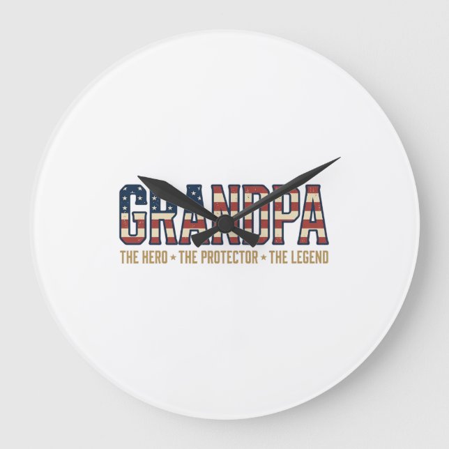 Patriotic Grandpa Hero Protector Legend Vector Des Large Clock (Front)