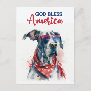 Patriotic Great Dane, God Bless America Postcard