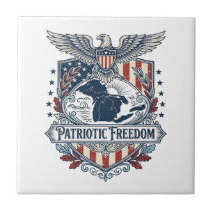 Patriotic Great Lakes Pride Vector Graphic Tee_1 Ceramic Tile