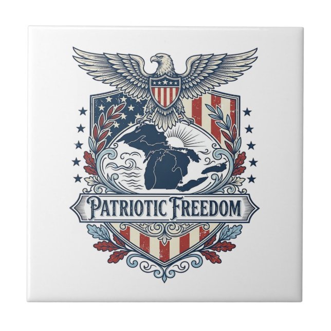 Patriotic Great Lakes Pride Vector Graphic Tee_1 Ceramic Tile (Front)