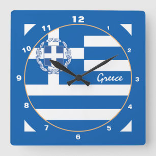 Patriotic Greek Flag, modern Greece Home /design Square Wall Clock