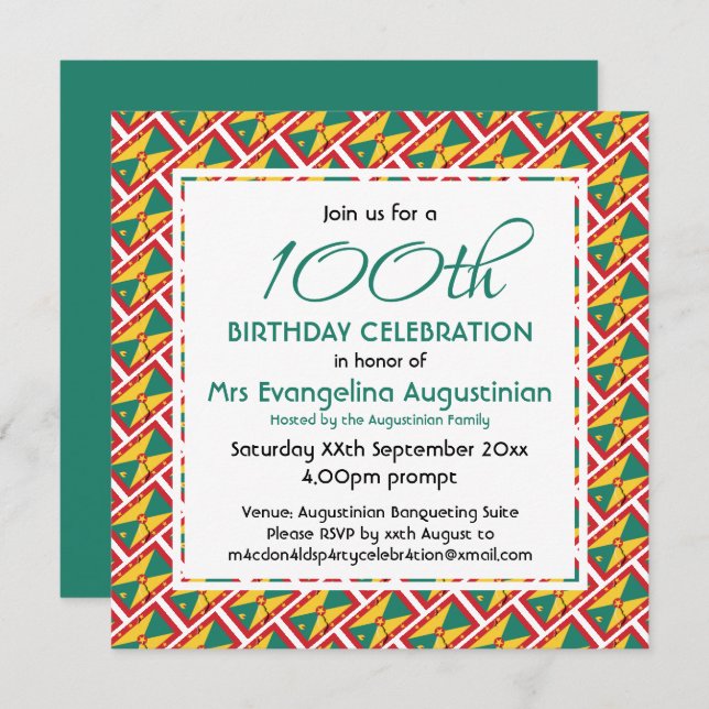 Patriotic GRENADA Customisable ANY AGE Birthday Invitation (Front/Back)