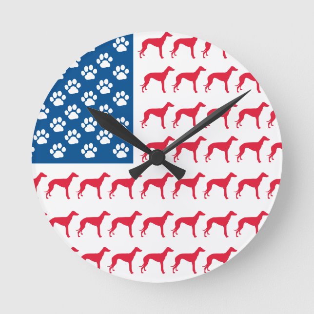 Patriotic Greyhound Dog Round Clock (Front)