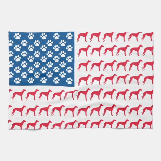 Patriotic Greyhound Dog Tea Towel (Horizontal)