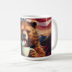 Patriotic Grizzly Bear Drinking Coffee Mug