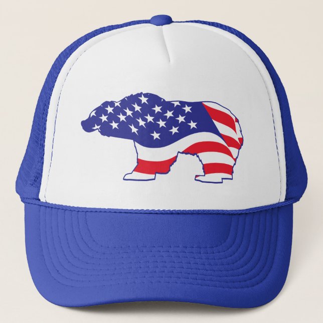 Patriotic Grizzly Bear Trucker Hat (Front)