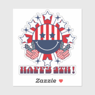 Patriotic groovy Happy Face peace sign - Happy 4th
