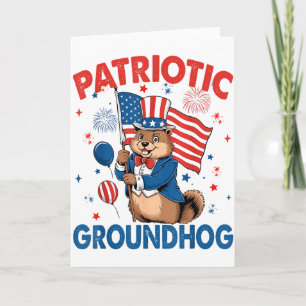 Patriotic Groundhog American Flag 4th Of July  Card