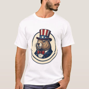 Patriotic Groundhog Vintage Engraving Shirt Design