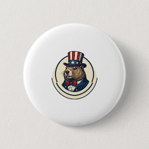 Patriotic Groundhog Vintage Engraving Shirt Design 6 Cm Round Badge