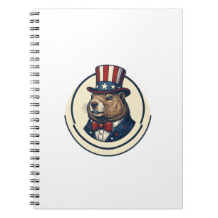 Patriotic Groundhog Vintage Engraving Shirt Design Notebook