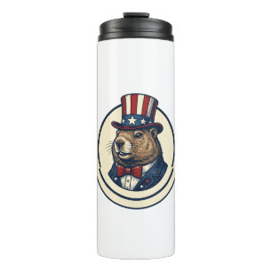 Patriotic Groundhog Vintage Engraving Shirt Design Thermal Tumbler