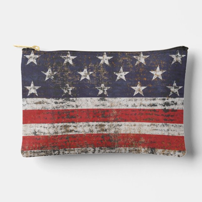 Patriotic Grunge Stars and Stripes Pattern Accessory Pouch (Front)